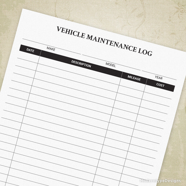 Vehicle Maintenance Log Printable Vehicle Maintenance Log Printable