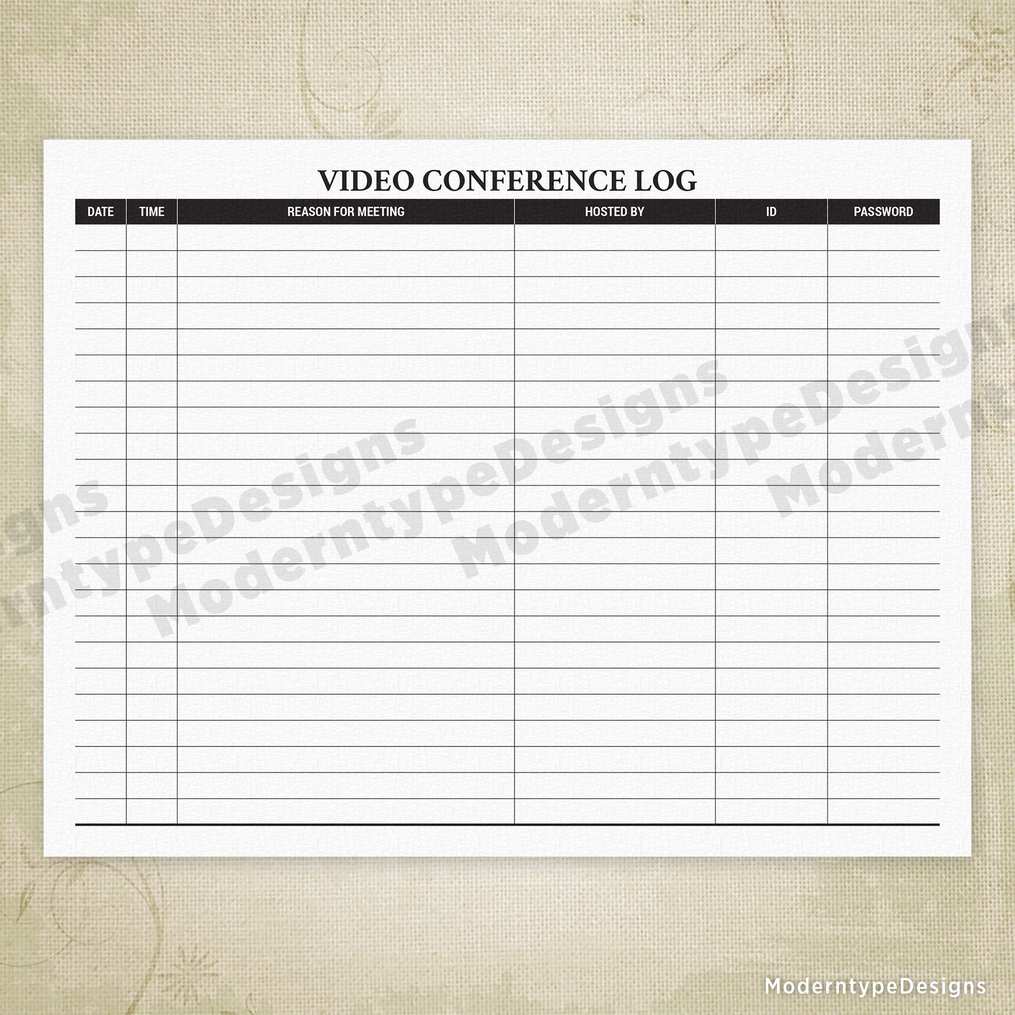 Video Conference Log Printable