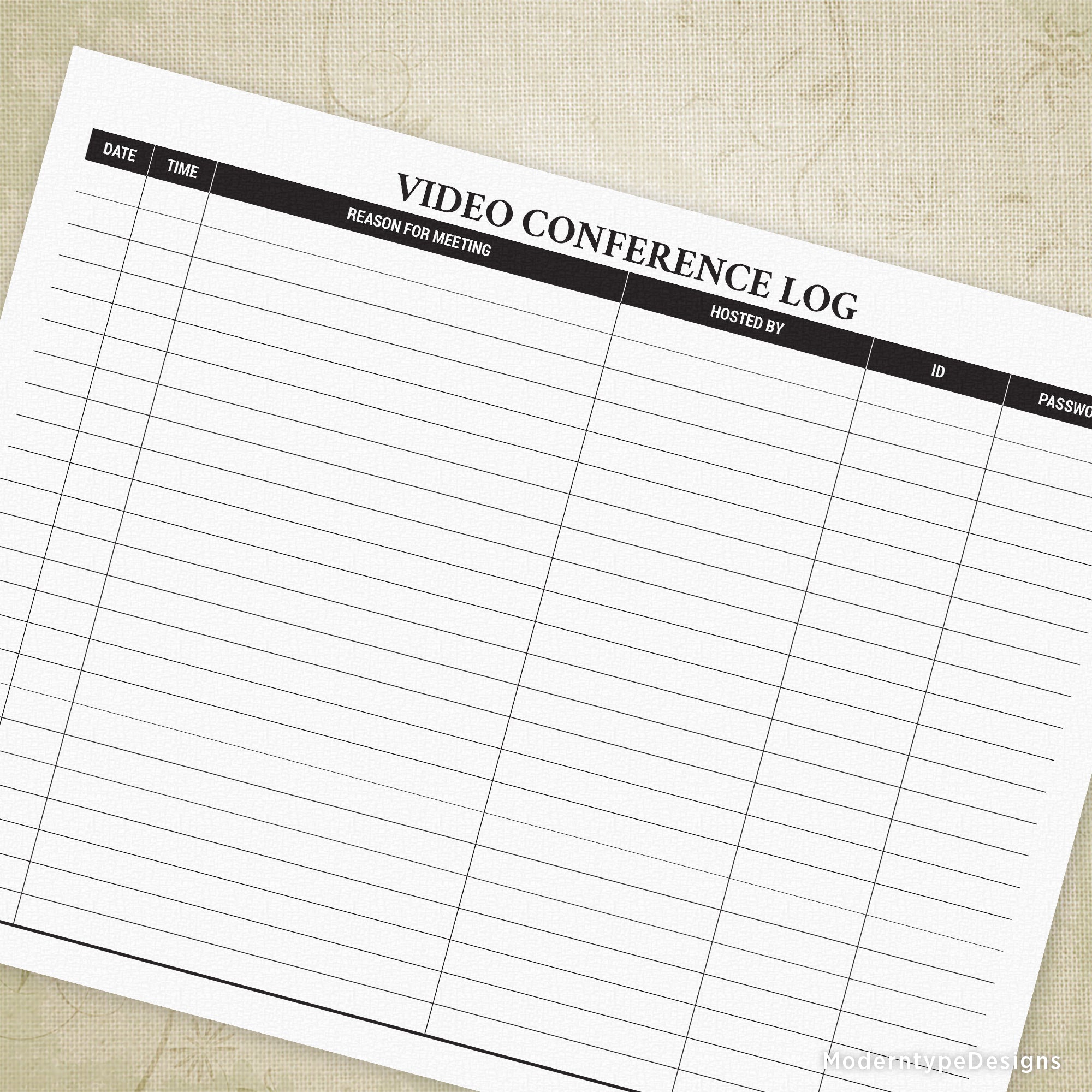 Video Conference Log Printable