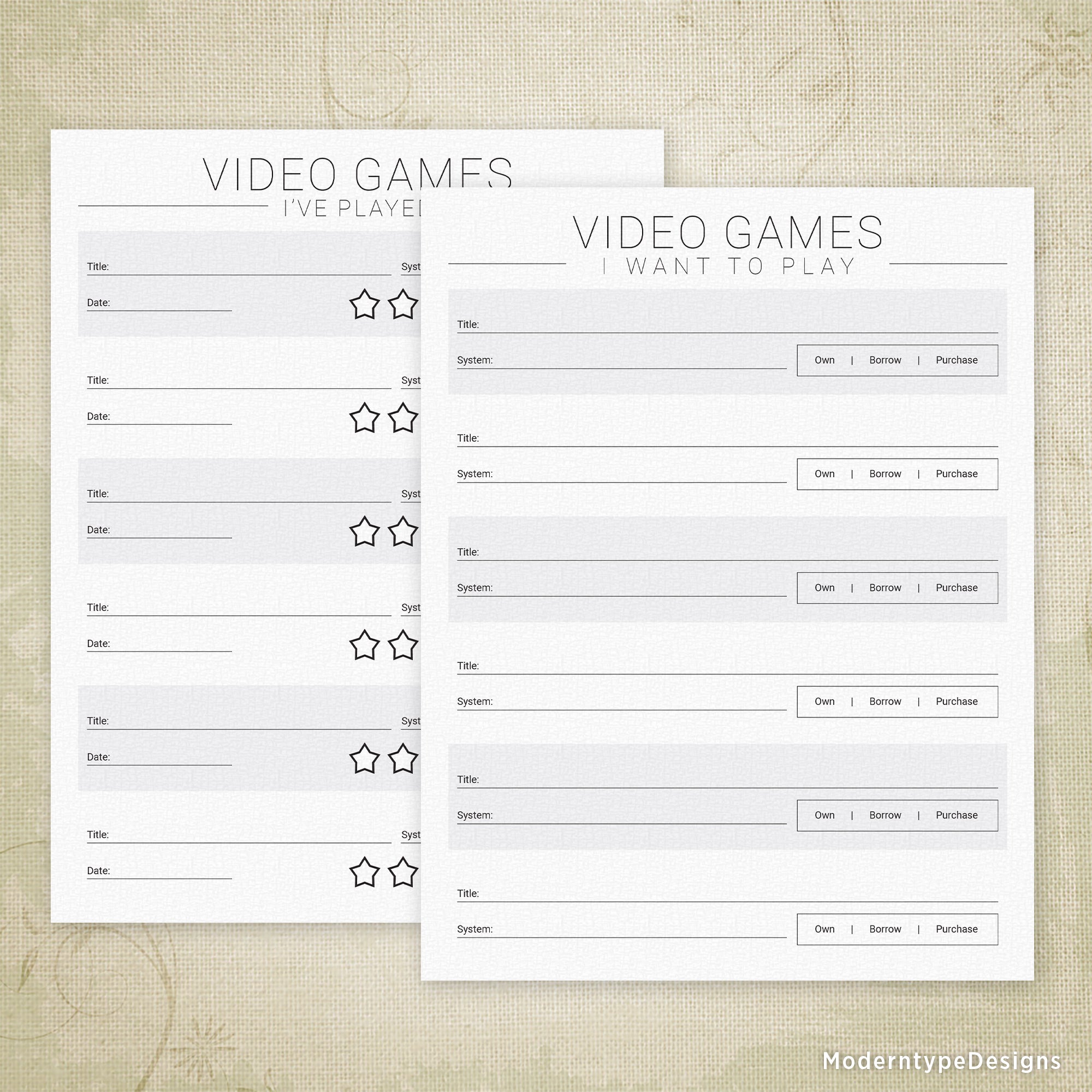 Video Games I've Played & I Want to Play Printable