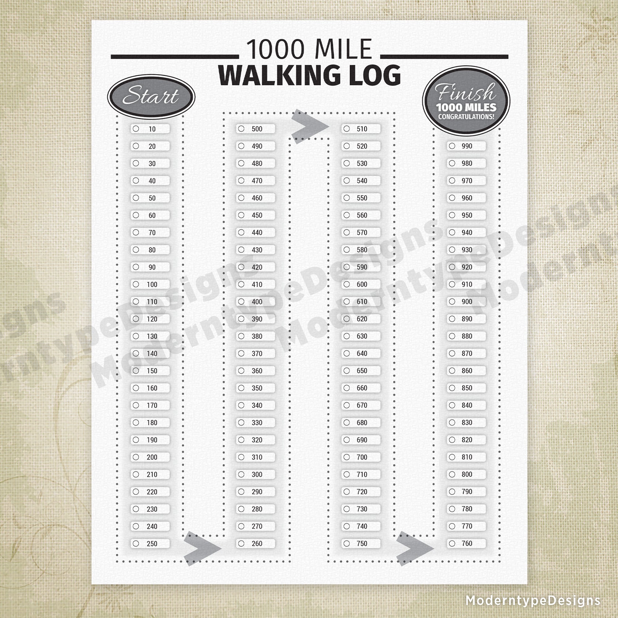 1000 Mile Walking Log Printable