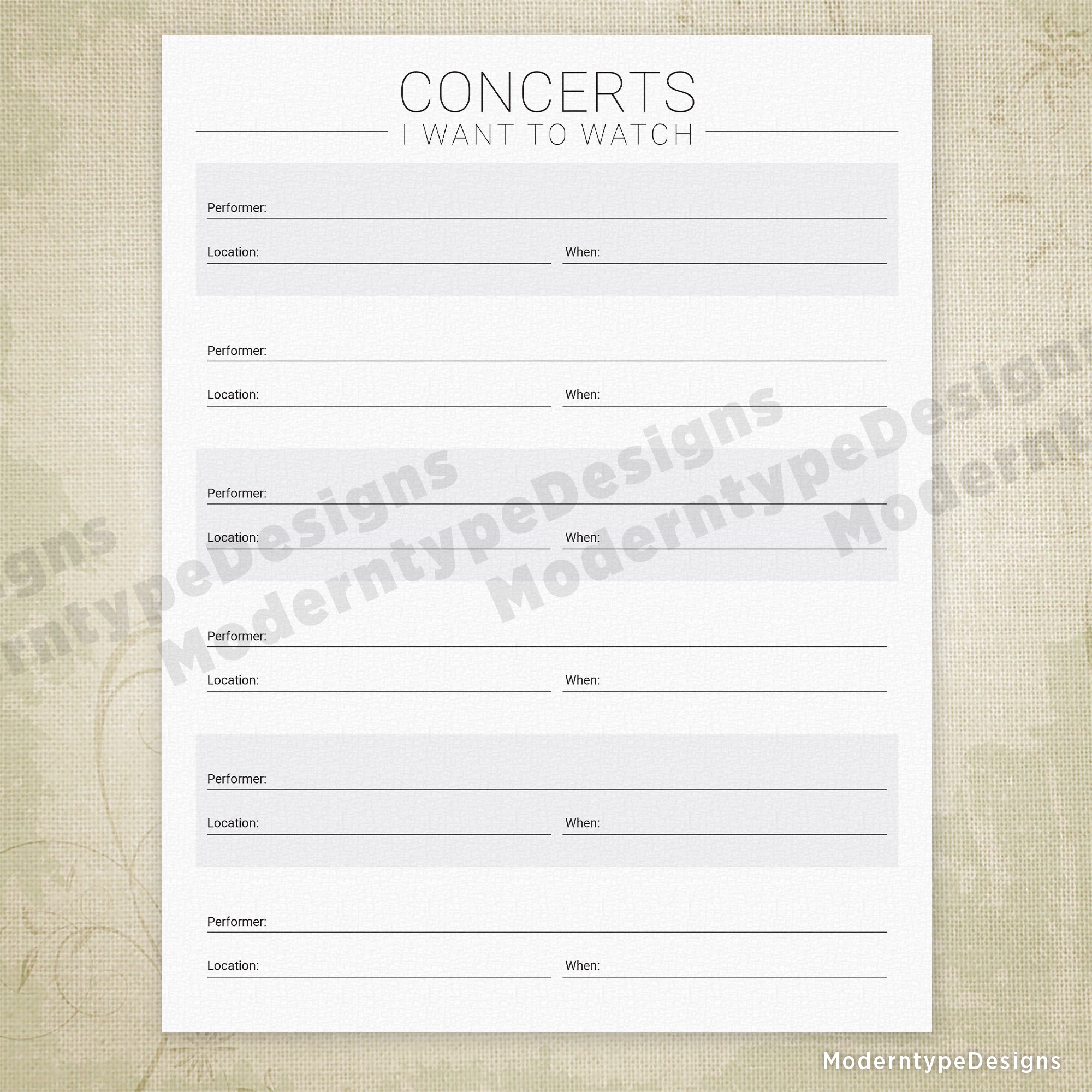 Concerts I've Watched & I Want to Watch Printable