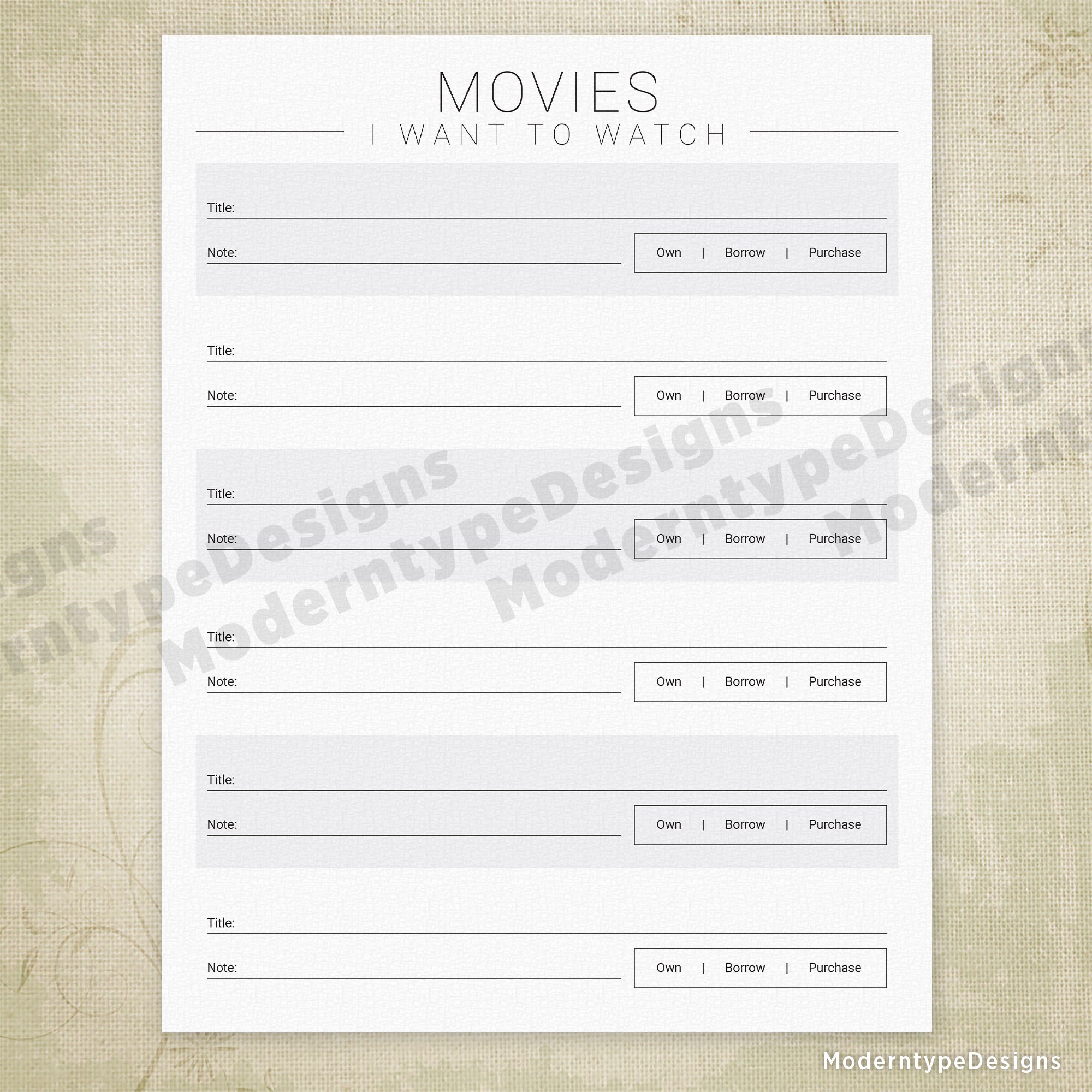 Movies I've Watched & I Want to Watch Printable