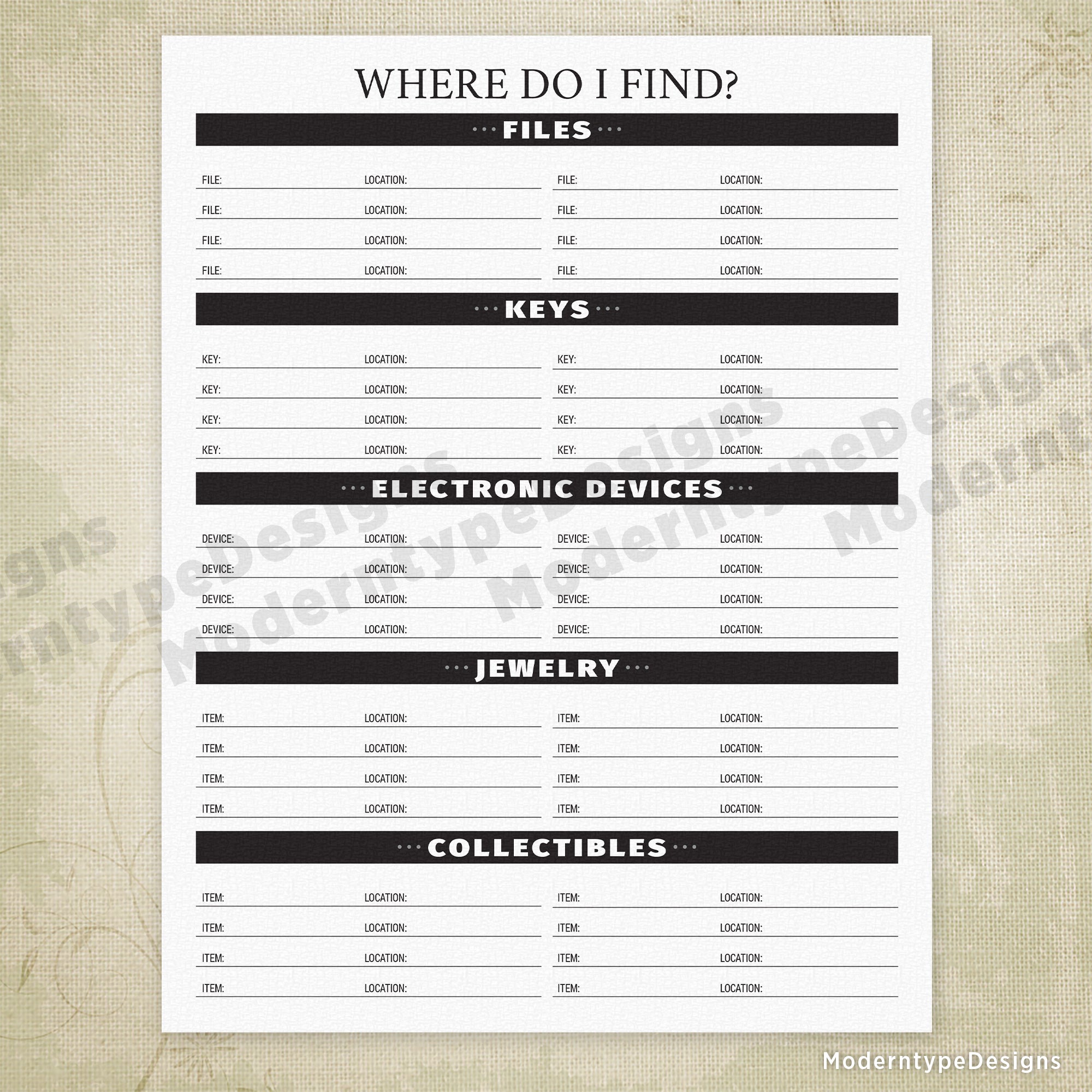 Where Do I Find? Printable - End of Life