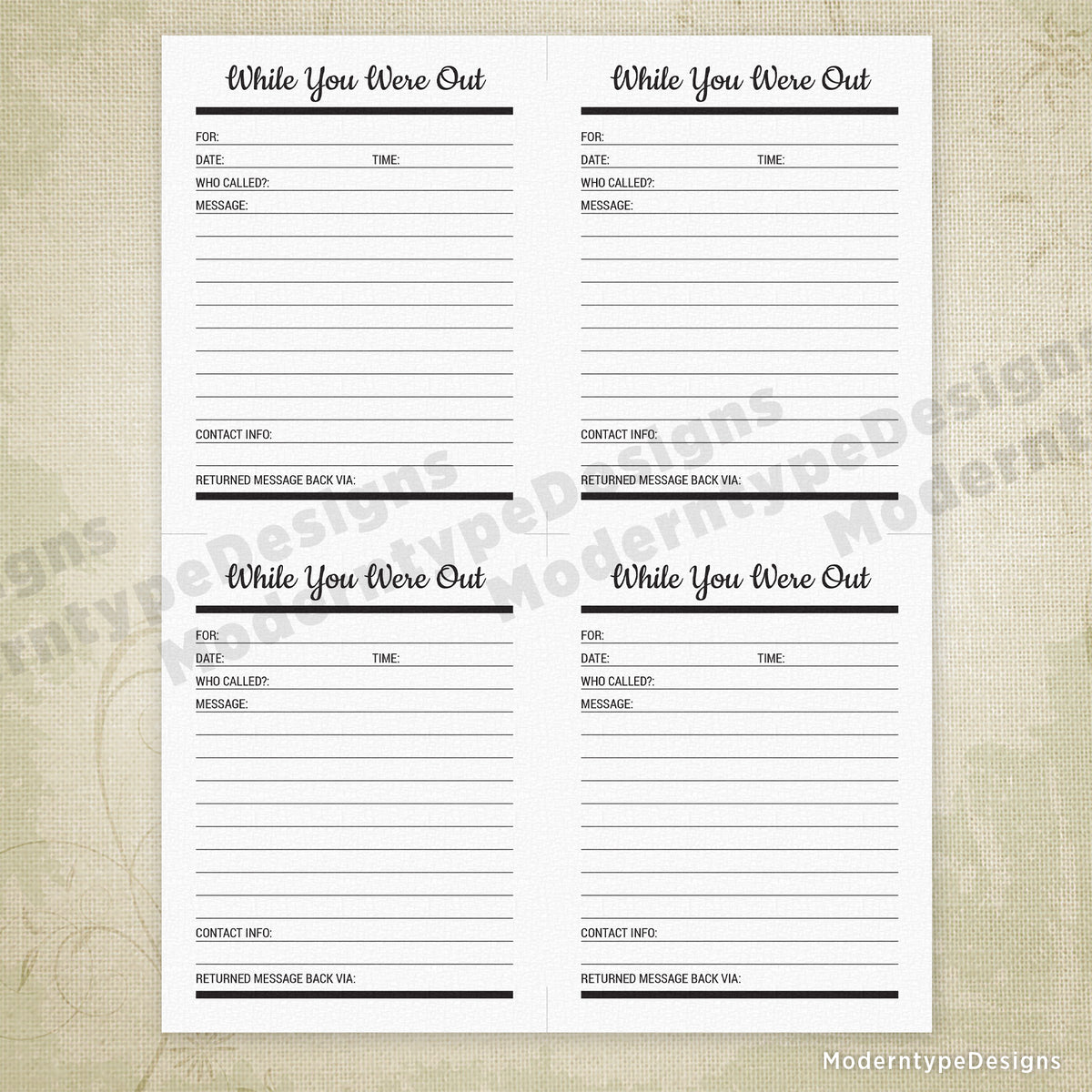 While You Were Out Sheet Printable 4 25 x 5 5 quot