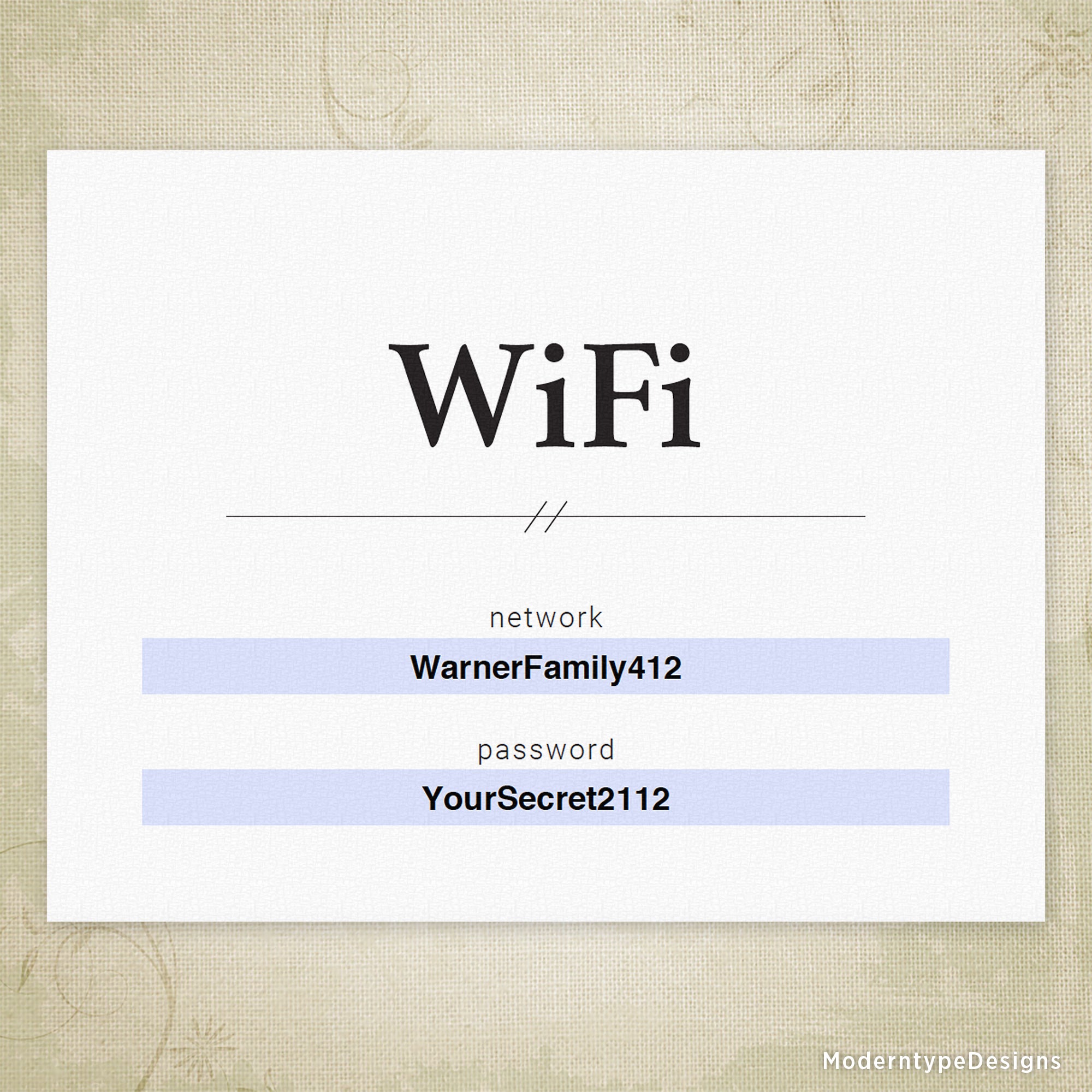 WiFi Network Signs Printable, Editable