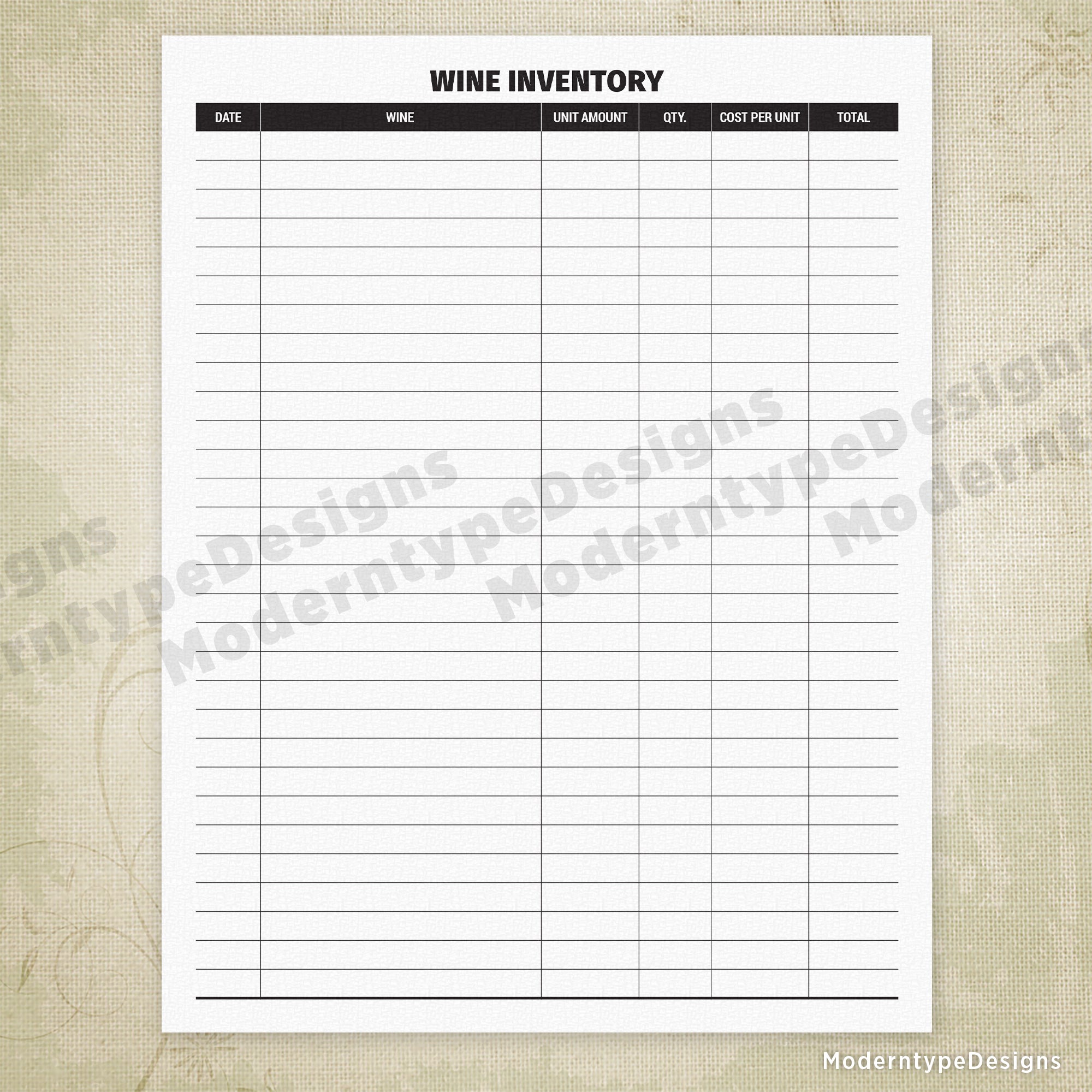 Wine Inventory Form Printable