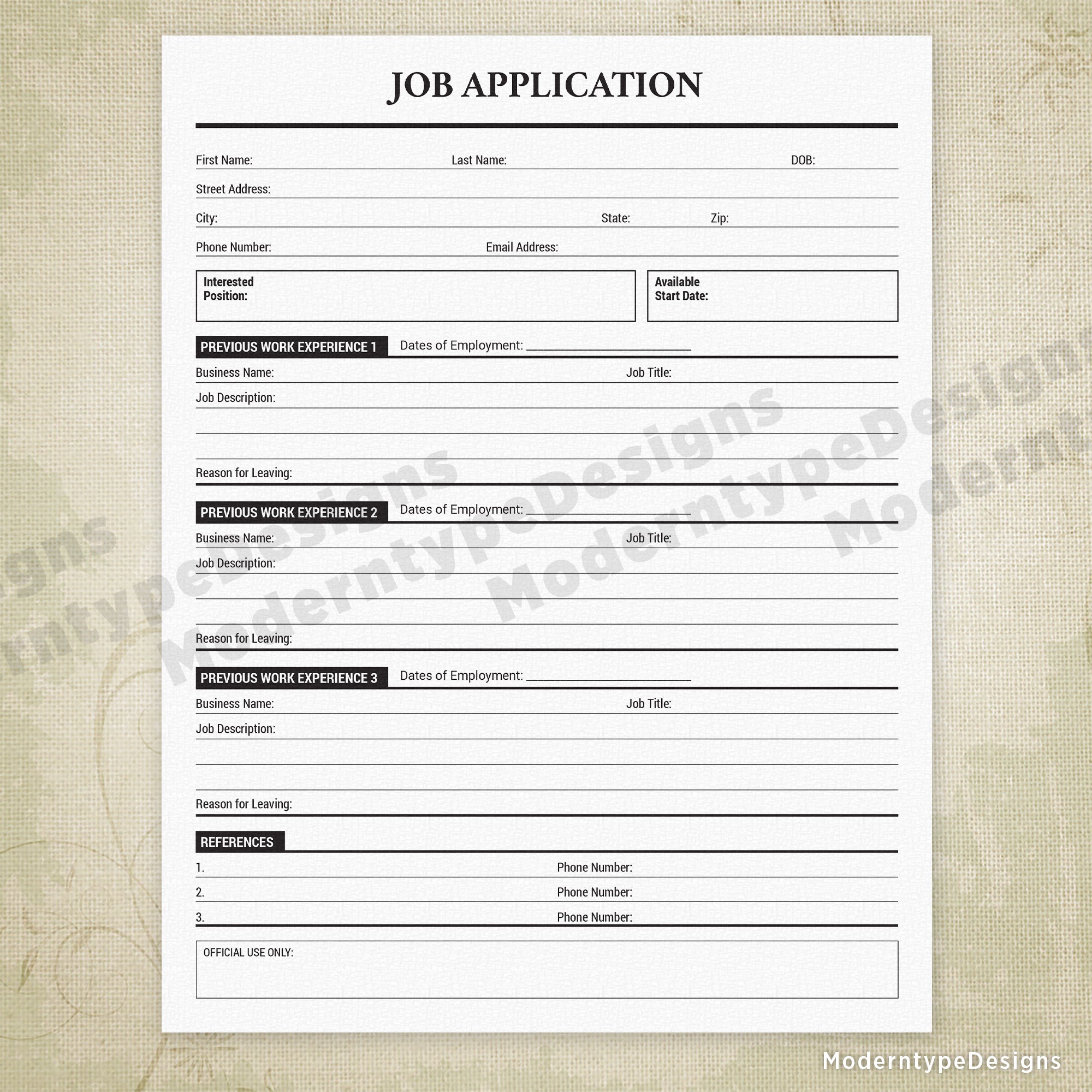 Job Application Printable