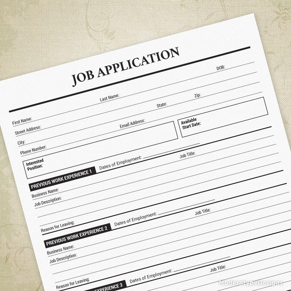 printable job application template