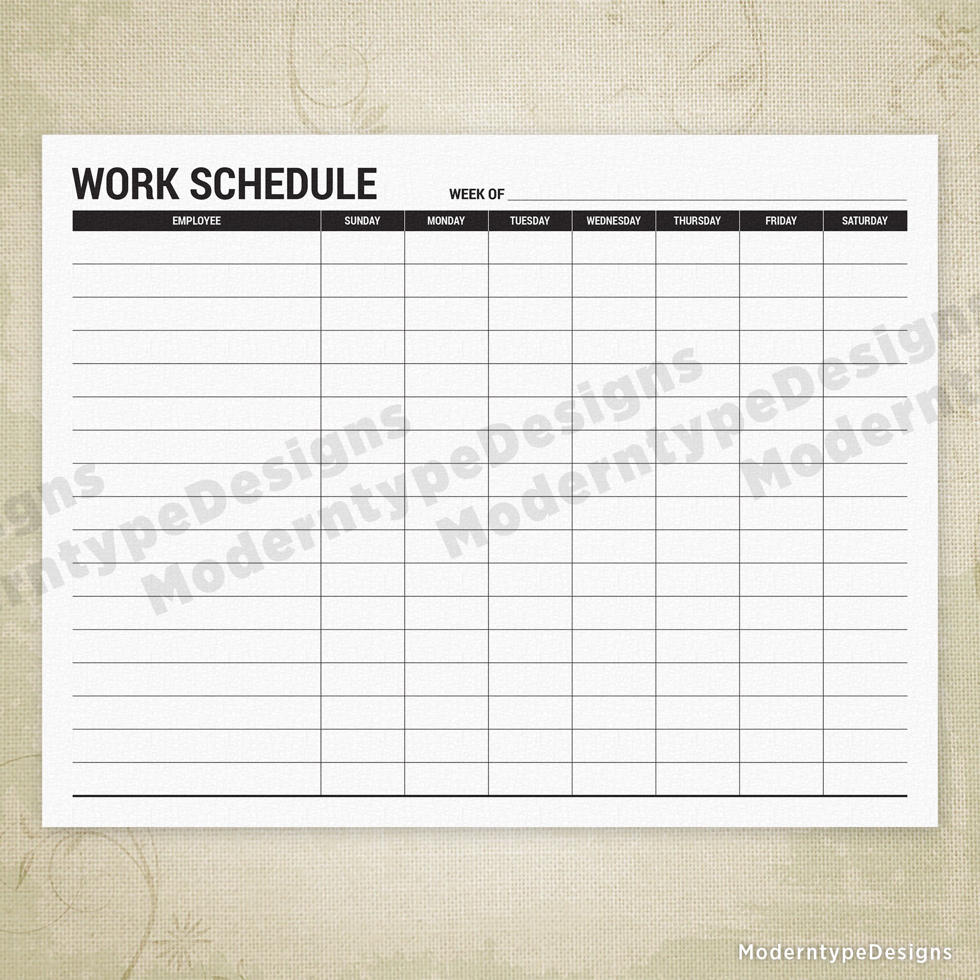 blank work schedule forms