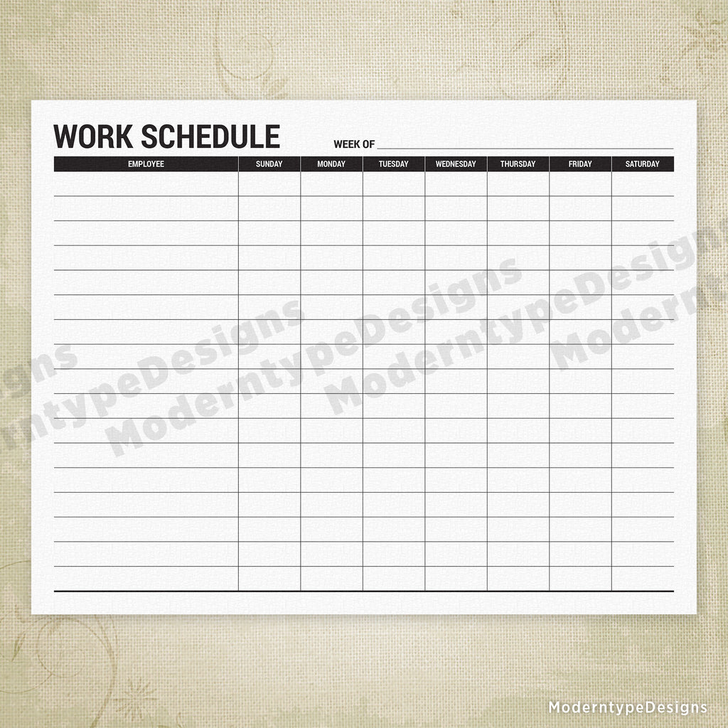 Employee Work Schedule Printable Form #1 employee-work-schedule-printable-form-1