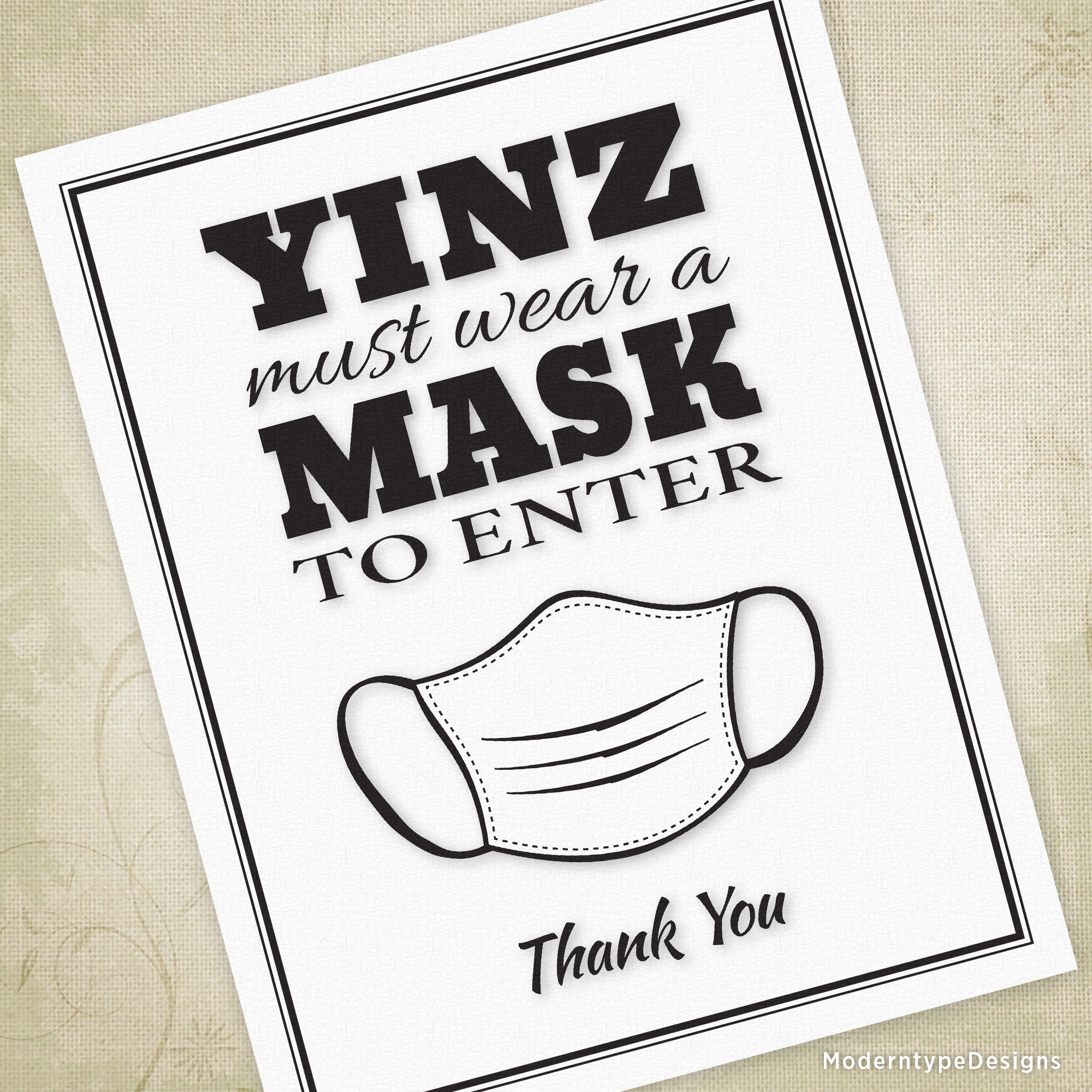 Pittsburgh Yinz Must Wear a Mask Printable Sign