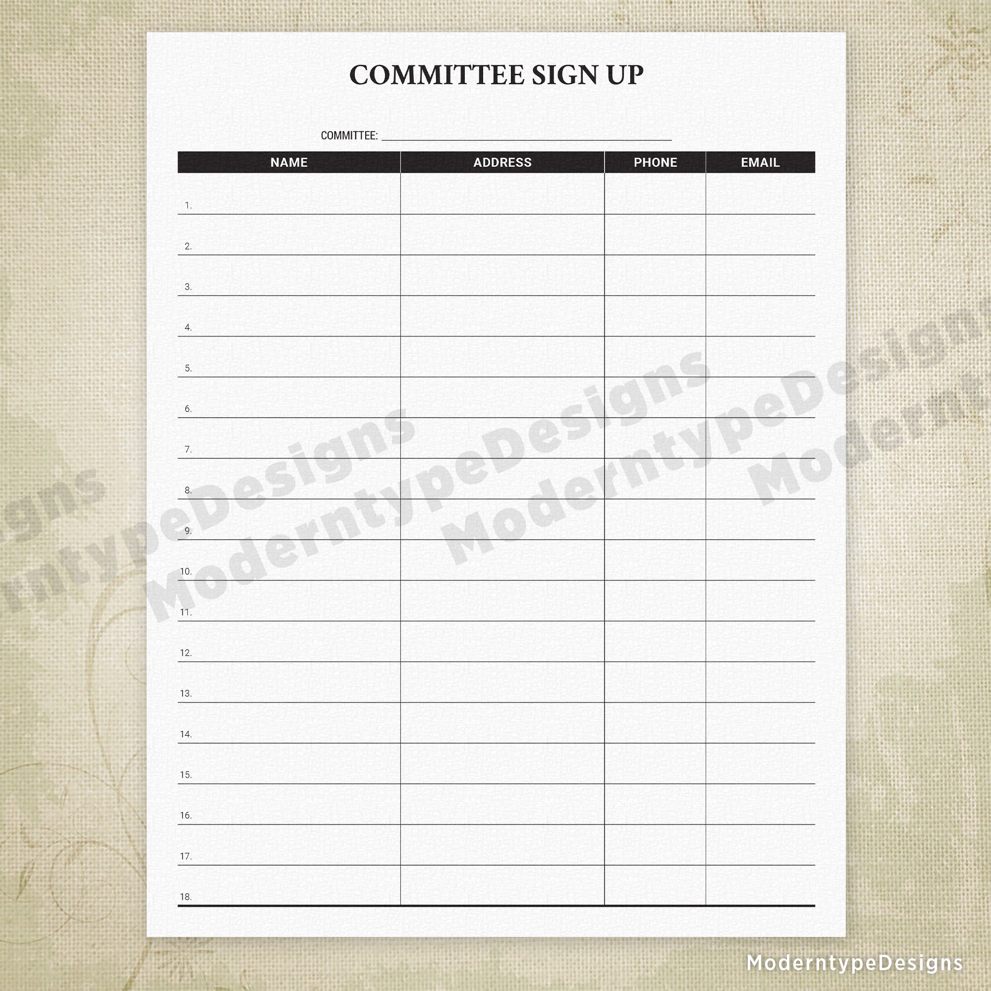 Committee Sign Up Printable Form